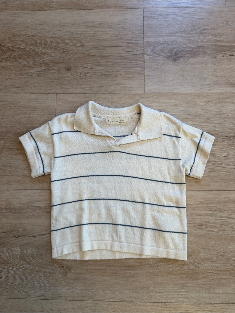 Rylee + Cru Cream Polo with Navy Stripe Detail